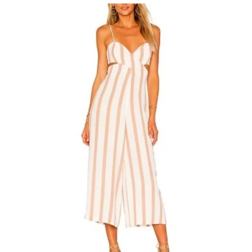 House of Harlow x Revolve Striped Jumpsuit in Cream and Tan